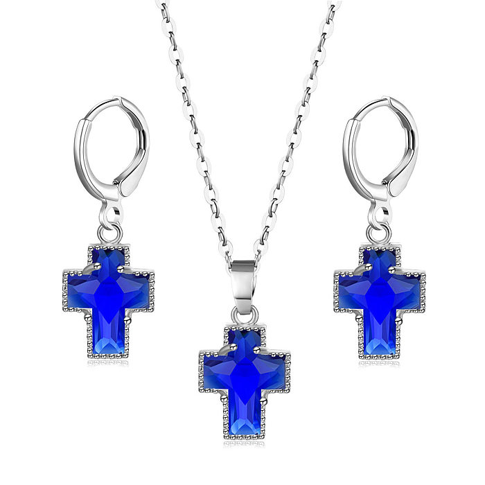 Simple Style Streetwear Cross Copper Plating Inlay Zircon White Gold Plated Jewelry Set