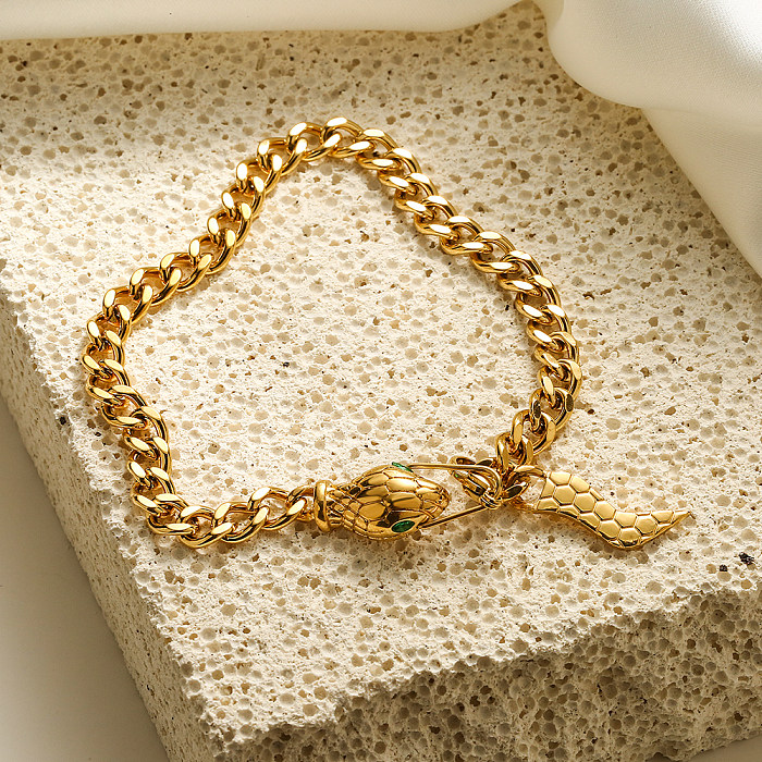 Retro estilo simples cobra titânio chapeamento de aço incrustação zircão 18K banhado a ouro pulseiras brincos colar