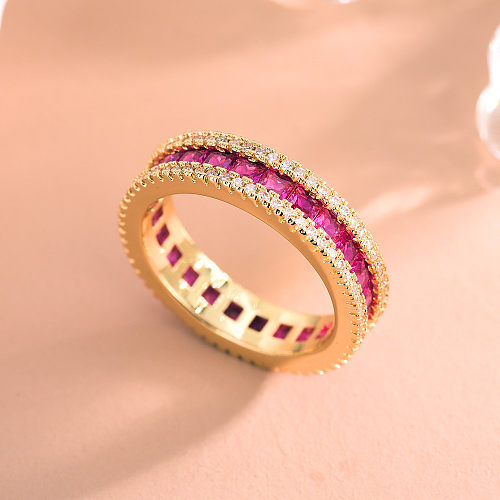 1 Piece Shiny Round Copper Plating Inlay Zircon Rings