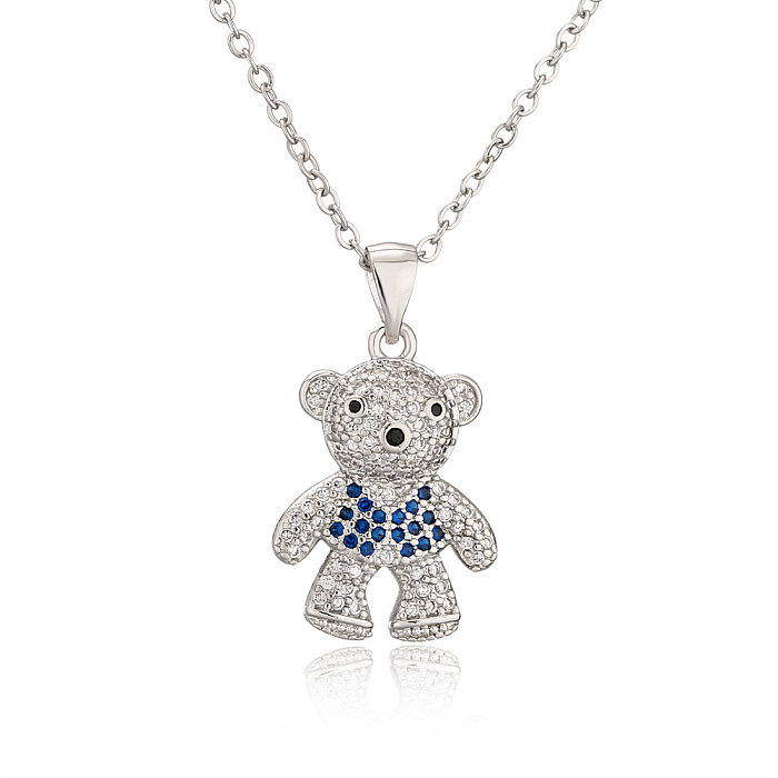 Fashion Copper Plated Real Gold Micro Inlaid Zircon Cute Bear Pendant Necklace