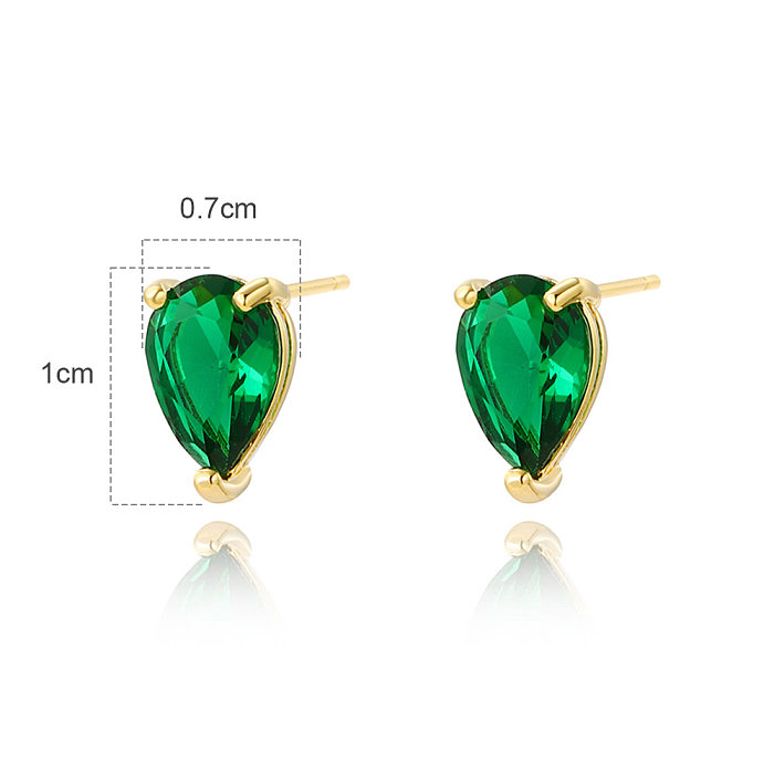 1 Pair Simple Style Water Droplets Plating Inlay Brass Zircon Ear Studs