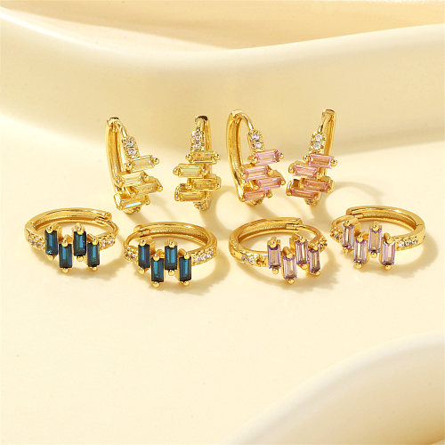 1 Pair Elegant Simple Style Circle Square Plating Inlay Copper Zircon 18K Gold Plated Earrings