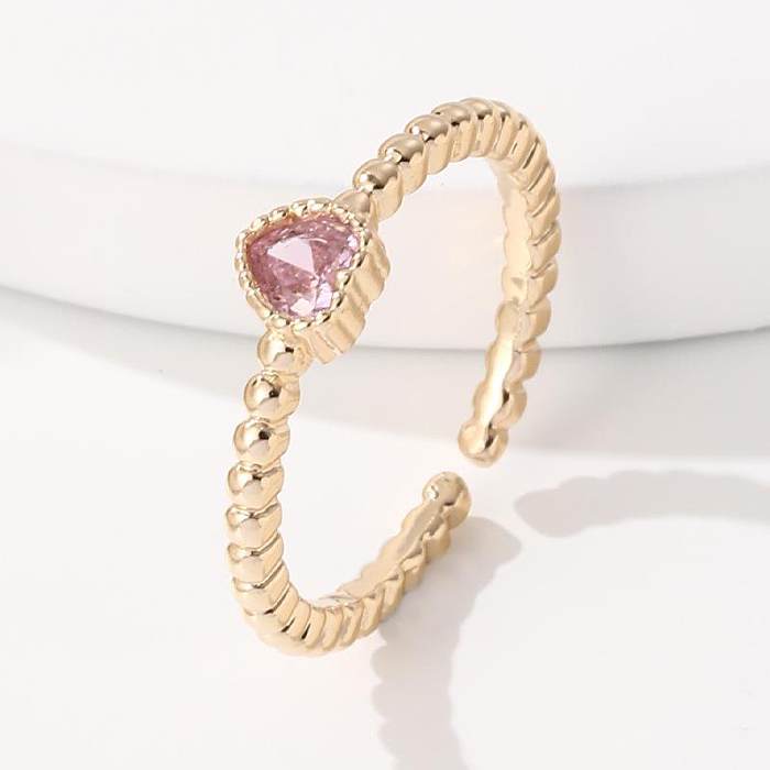 Modern Style Heart Shape Copper Plating Inlay Zircon 18K Gold Plated Open Rings