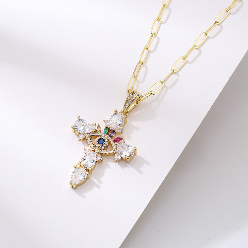 Art- und Weiseverkupferungs-18K Goldzirkon-Kreuz-hängende Halsketten-Frau