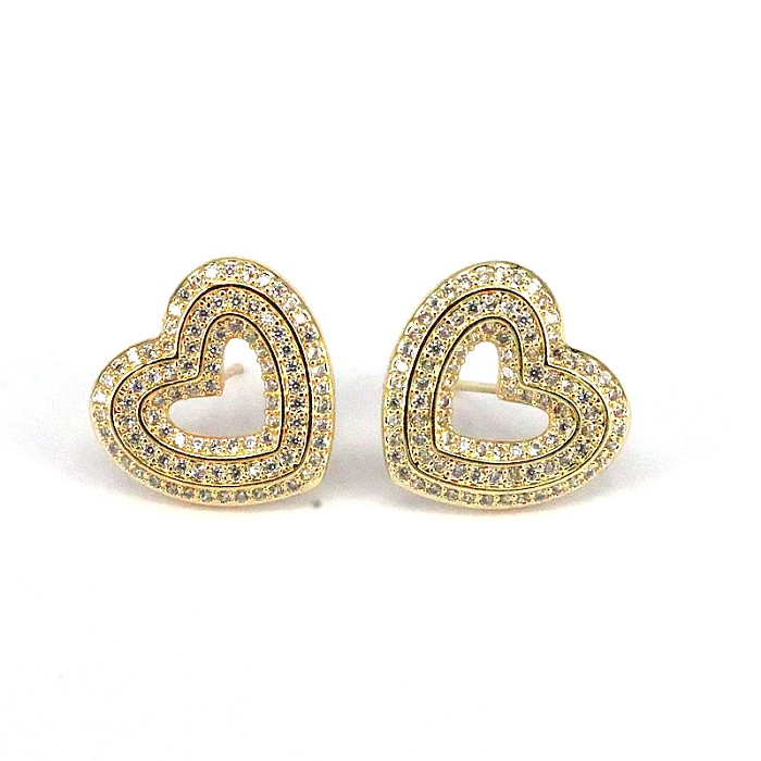 1 Pair Retro Sweet Heart Shape Copper Plating Inlay Diamond Gold Plated Ear Studs