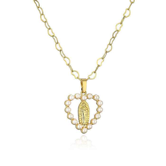 Collier pendentif en Zircon de perles artificielles, Style classique, croix brillante en forme de cœur, incrustation de cuivre