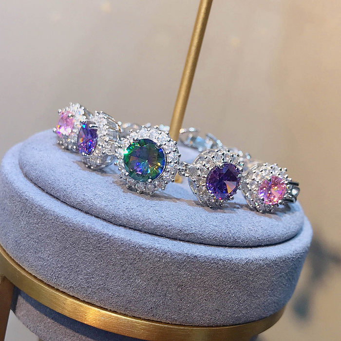 Modern Style Round Copper Inlay Artificial Gemstones Bracelets