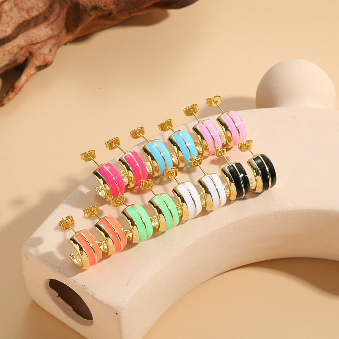 1 Pair Elegant Luxurious Classic Style C Shape Enamel Plating Copper 14K Gold Plated Ear Studs