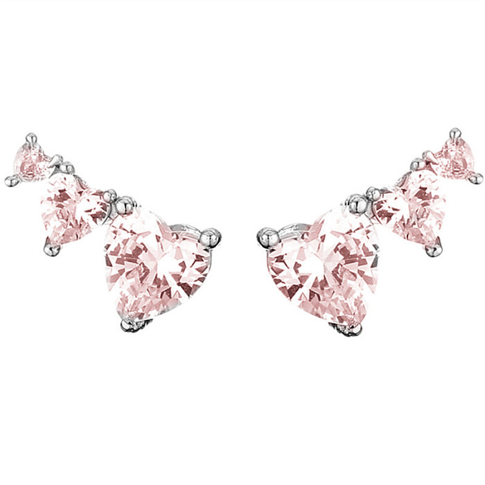 Heart-shaped Pink Zircon Pendant Copper Necklace Stud Earrings