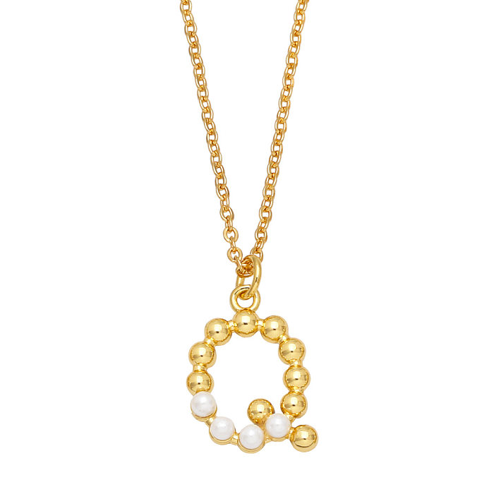 Neue einfache 26 Buchstaben Anhänger Perle Schlüsselbein Kupfer Halskette