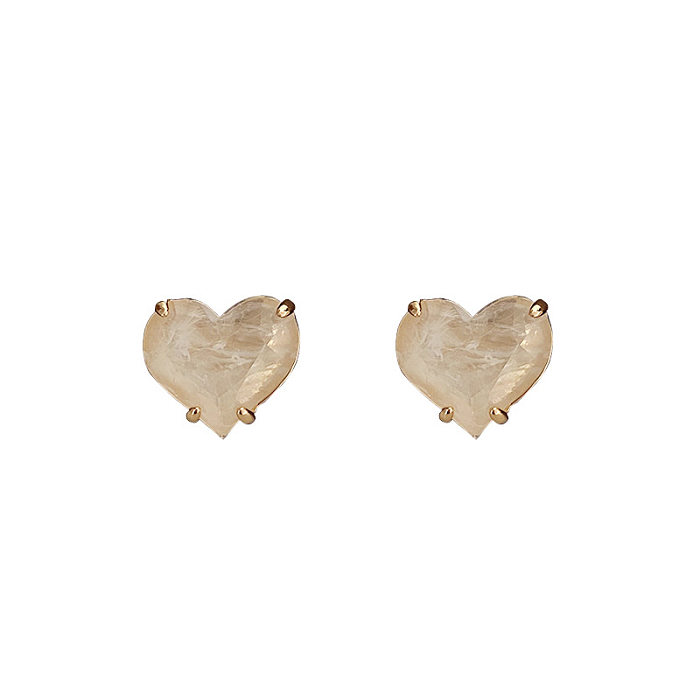 1 Paar Ohrstecker im modernen koreanischen Stil mit Herzform und Inlay aus Kupfer und Zirkon