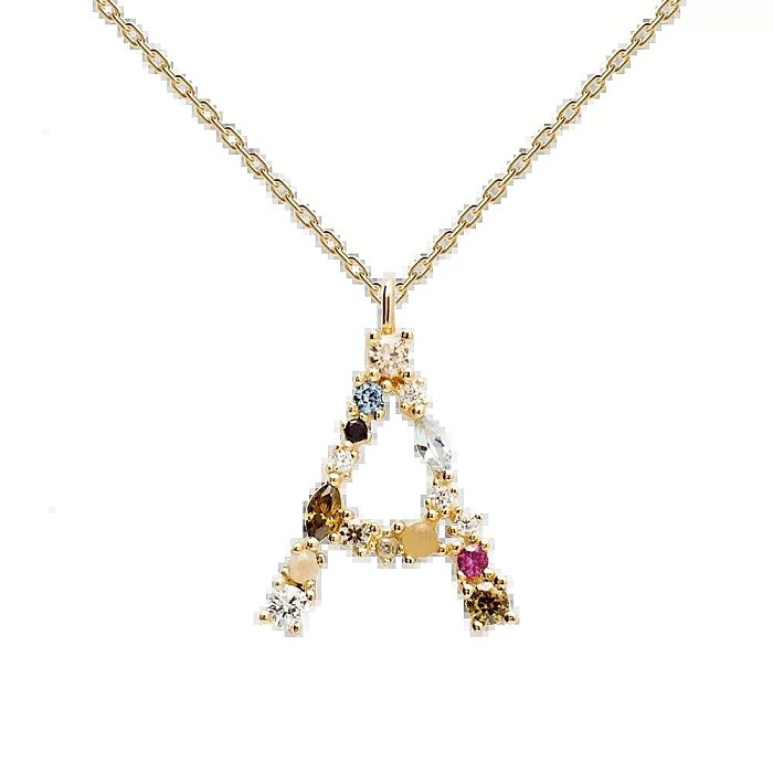 Classic Style Letter Copper Plating Inlay Artificial Gemstones Pendant Necklace