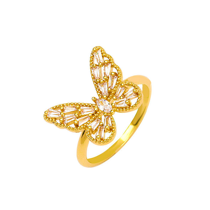 New Style Copper Inlaid Zircon Butterfly Star Leaf Opening Ring