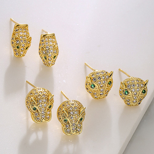 Brincos de orelha de cobra leopardo da moda em cobre banhados a ouro com zircão