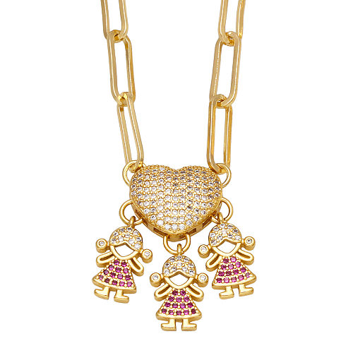 Mode Kupfer Charakter Herzform Halskette Tägliche Zirkon Kupfer Halsketten