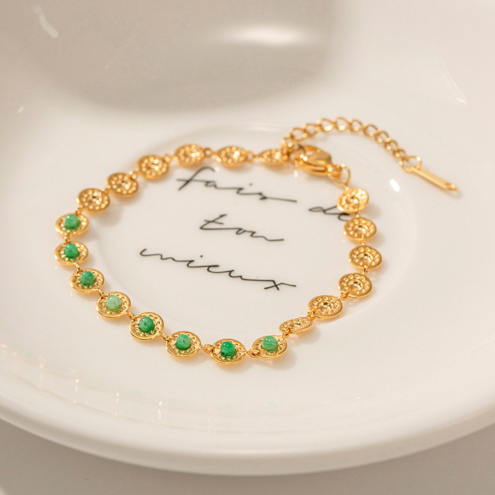 Collier de bracelets plaqué or 18 carats avec incrustation de placage en acier inoxydable rond élégant