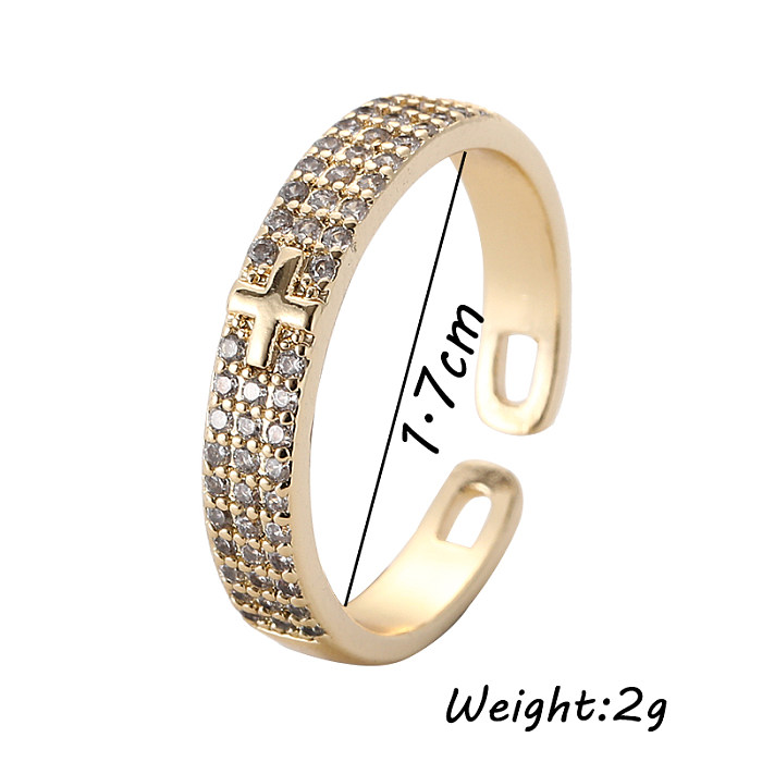Simple Style Classic Style V Shape Cross Copper Inlay Zircon Open Rings