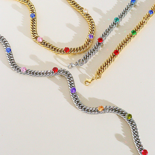 Collier de bracelets en strass géométriques en acier inoxydable à la mode