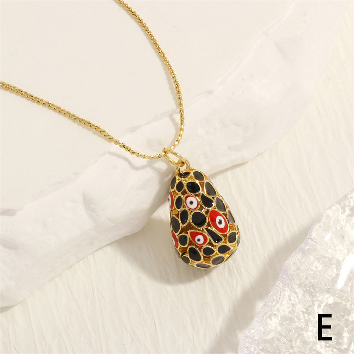 Retro Simple Style Devil'S Eye Water Droplets Copper Enamel Plating 18K Gold Plated Pendant Necklace