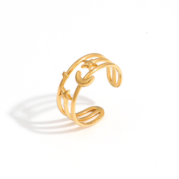 Casual estilo simples cor sólida chapeamento de aço inoxidável escavar anéis abertos banhados a ouro 18K