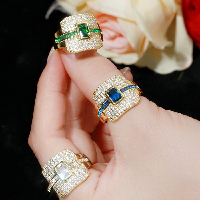 Glam Simple Style Geometric Copper Plating Inlay Zircon 14K Gold Plated Gold Plated Rhodium Plated Rings