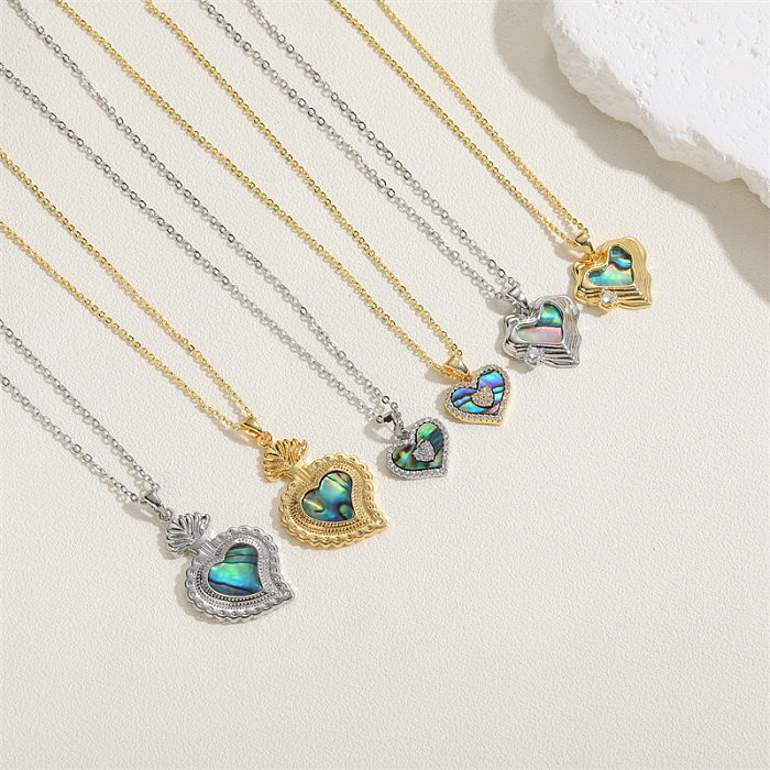 Casual Elegant Simple Style Heart Shape Copper Plating Inlay Zircon 14K Gold Plated White Gold Plated Pendant Necklace