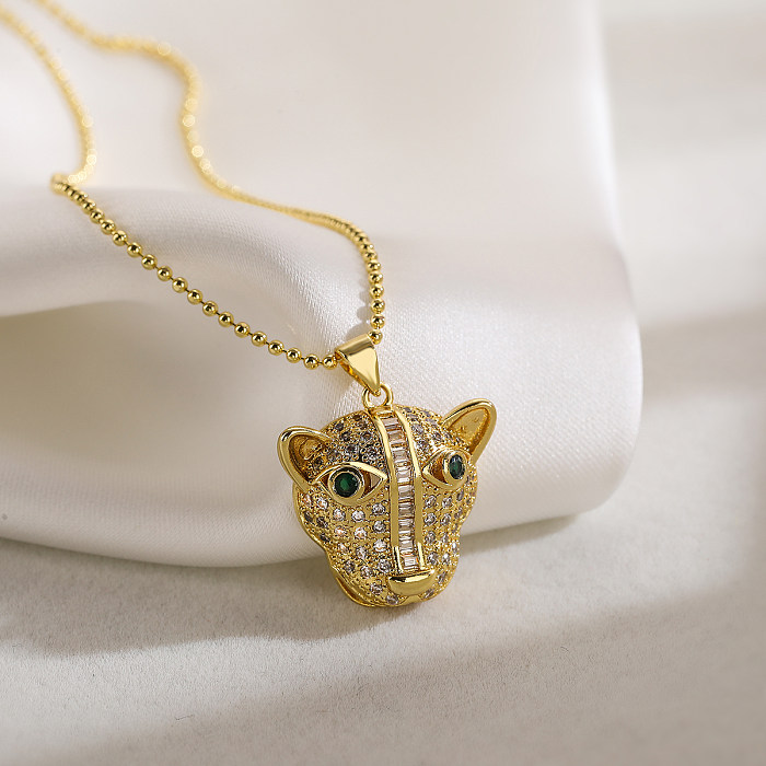Collier avec pendentif tête de léopard en or 18 carats, mode européenne et américaine australienne ancienne, placage de cuivre pour femme, intérêt particulier, chaîne de clavicule personnalisée de luxe légère