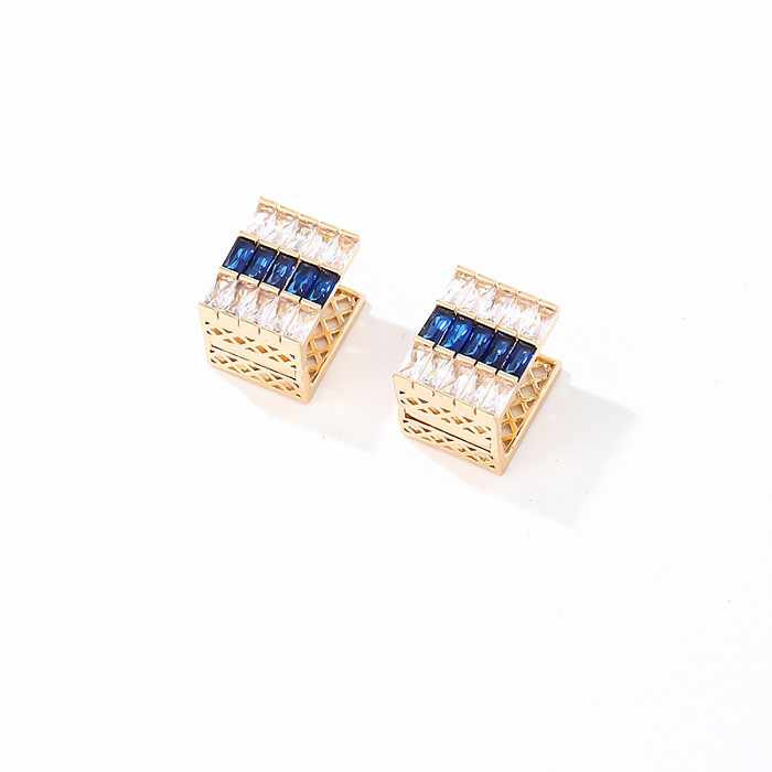 1 par de pendientes de circonita de cobre con incrustaciones cuadradas brillantes y dulces informales
