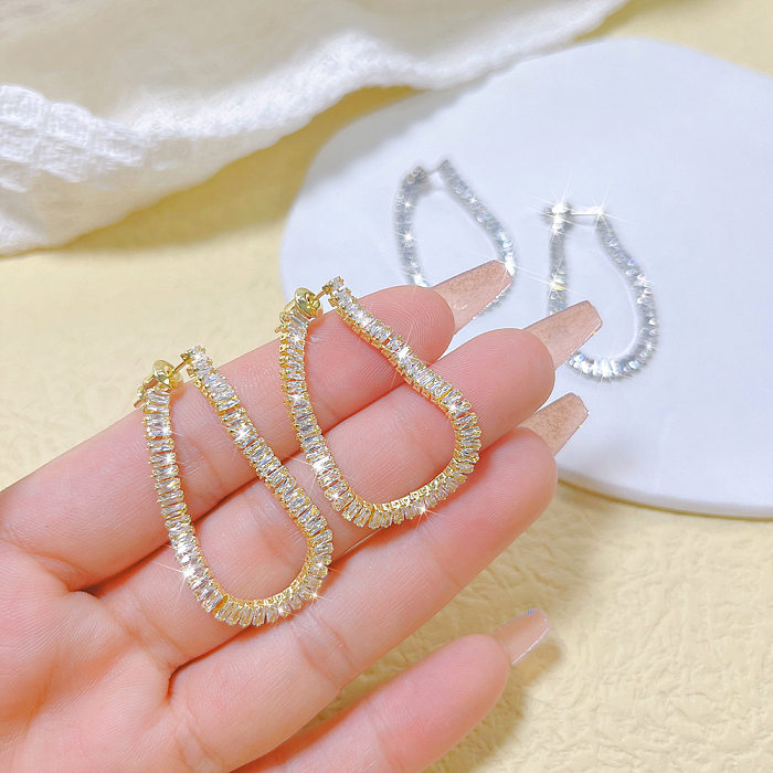 1 Paar IG-Stil koreanischer Stil geometrische Inlay-Kupfer-Zirkon-Ohrringe