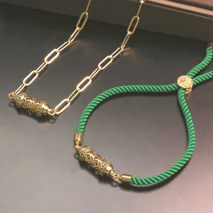 Collar de pulseras de circón tejido con incrustaciones de cobre geométricas de vacaciones