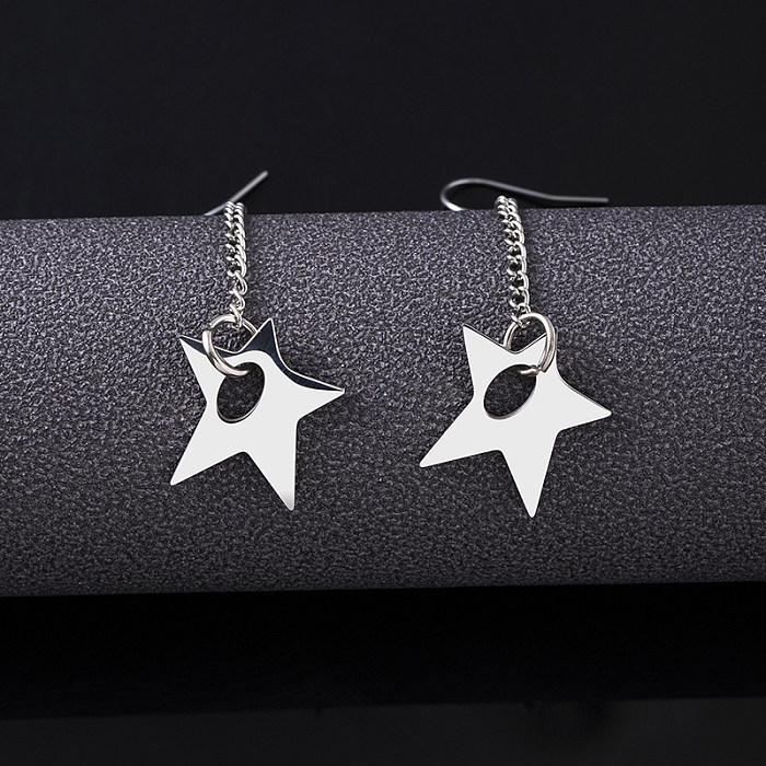 Collier de boucles d'oreilles pentagramme en acier inoxydable plaqué argent, Style Simple, vente en gros