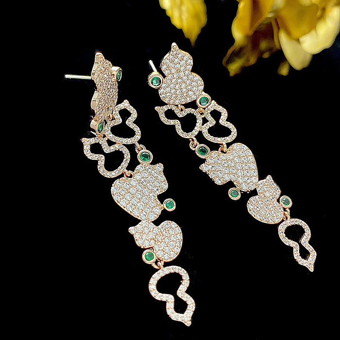 1 Pair Shiny Gourd Hollow Out Inlay Copper Zircon Drop Earrings