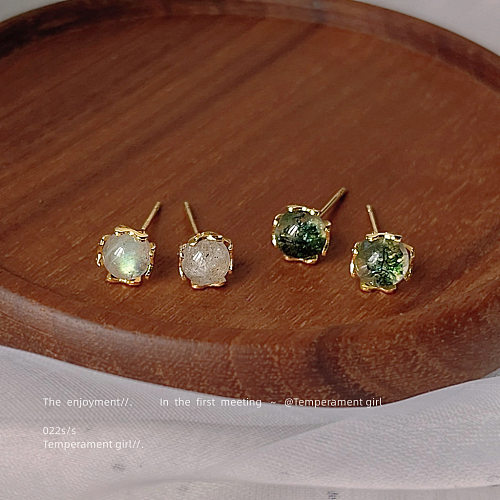 1 Pair Fairy Style Round Copper Plating Inlay Artificial Gemstones Ear Studs