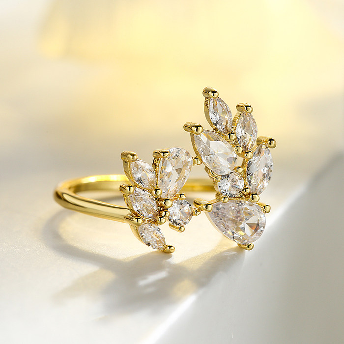 Estilo simples comute geométrico cobre chapeamento inlay zircon 18K banhado a ouro branco banhado a ouro anéis abertos