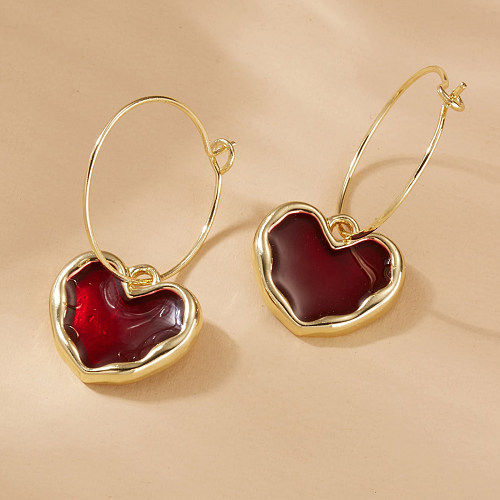 1 Pair Vintage Style Heart Shape Copper Plating 14K Gold Plated Drop Earrings