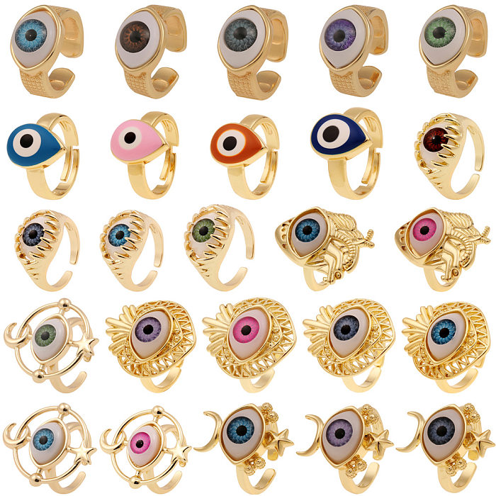 Fashion Copper Plated Real Gold Evil Eye Women's Simple Tail Ring