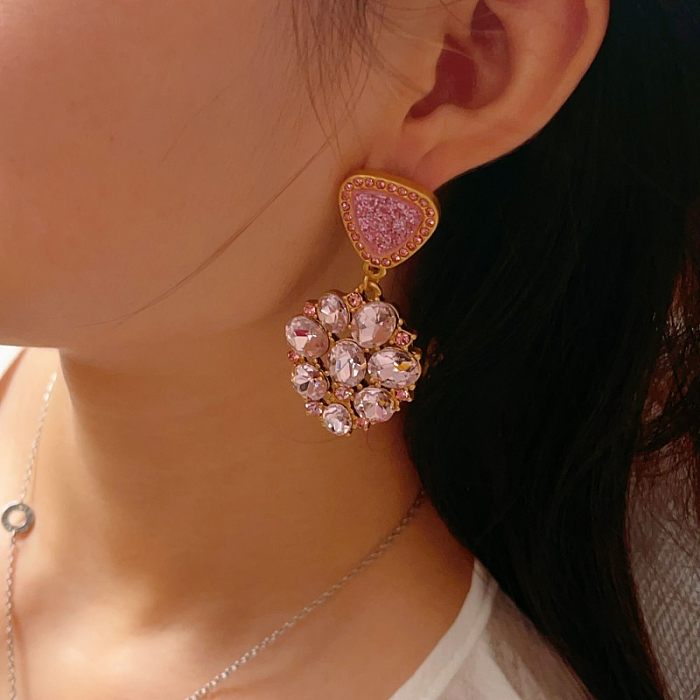 1 Pair Elegant Sweet Heart Shape Plating Inlay Copper Zircon Drop Earrings