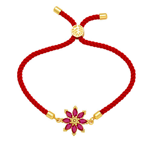 Simple Style Crown Flower Rope Copper Gold Plated Zircon Bracelets 1 Piece