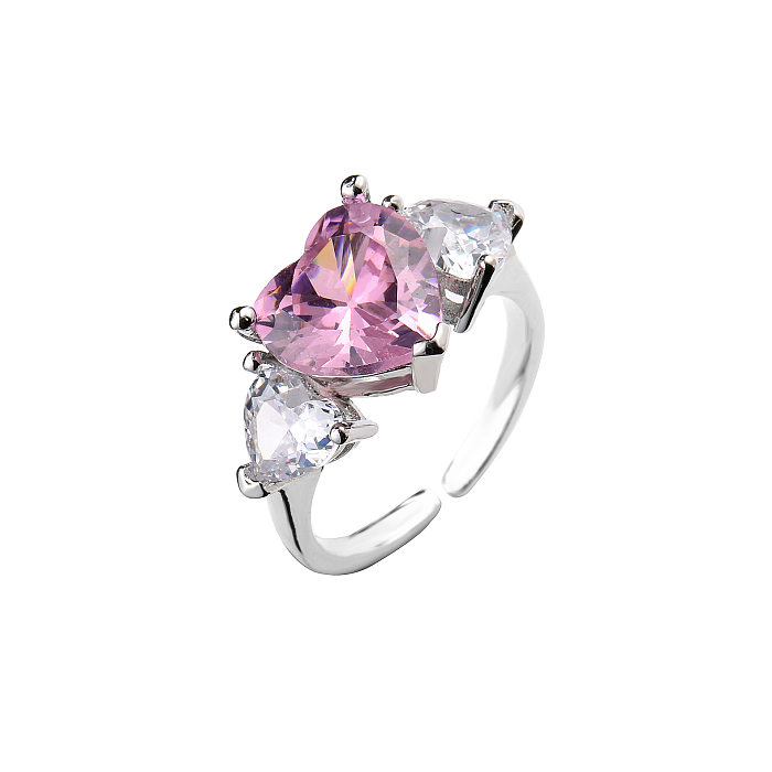 Modische rosa herzförmige Zirkon-Ohrringe, verstellbarer Ring