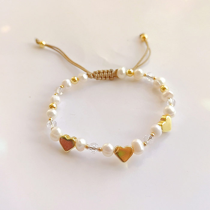 Retro Star Heart Shape Pearl Soft Clay Copper Bracelets