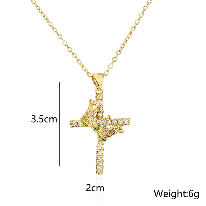 Moda clavícula cadena cobre 18K oro circón perla cruz colgante collar