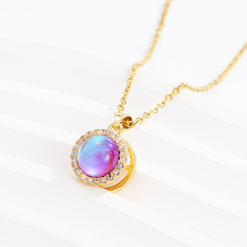 Simple Style Round Copper Opal Pendant Necklace In Bulk