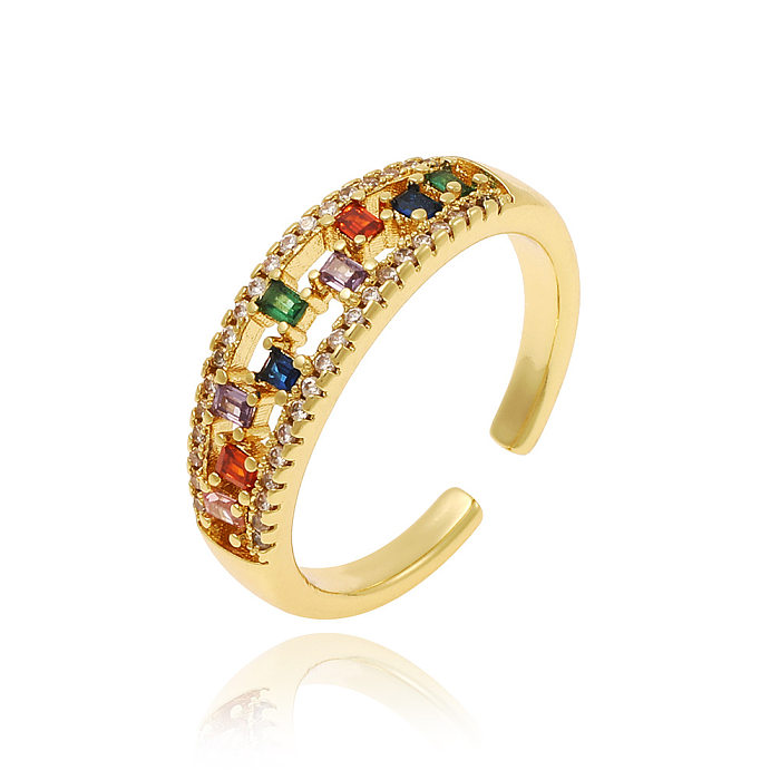 Simple Style Round Copper Plating Inlay Zircon 18K Gold Plated Open Rings