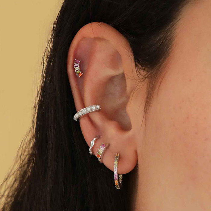 Piercing Jewelry Sterling Silver Inlaid Colorful Zircon Geometric Earrings