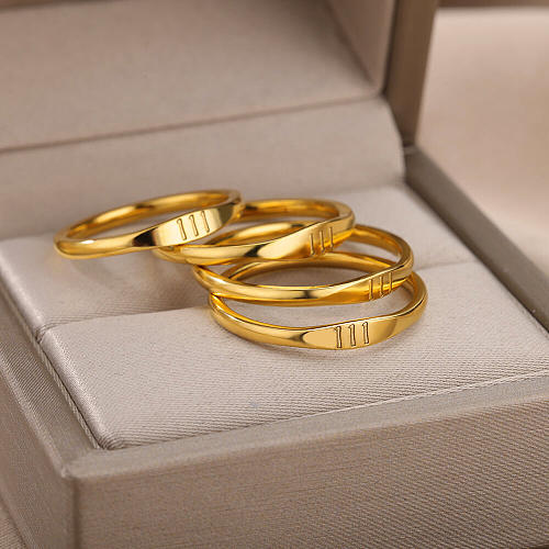 1 Piece Simple Style Number Stainless Steel Inlaid Gold Rings