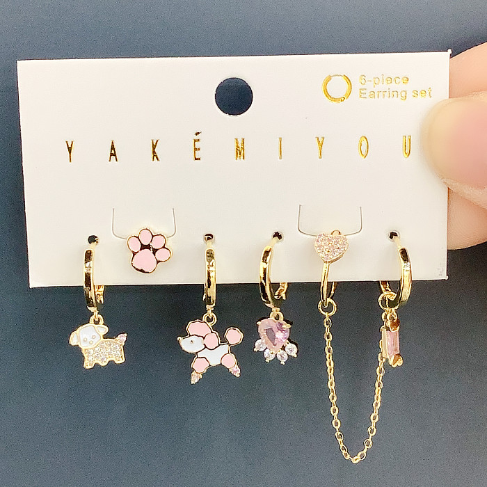 Pendientes colgantes de circonio chapados en oro lindo de cobre 14K de sirena de dibujos animados a granel