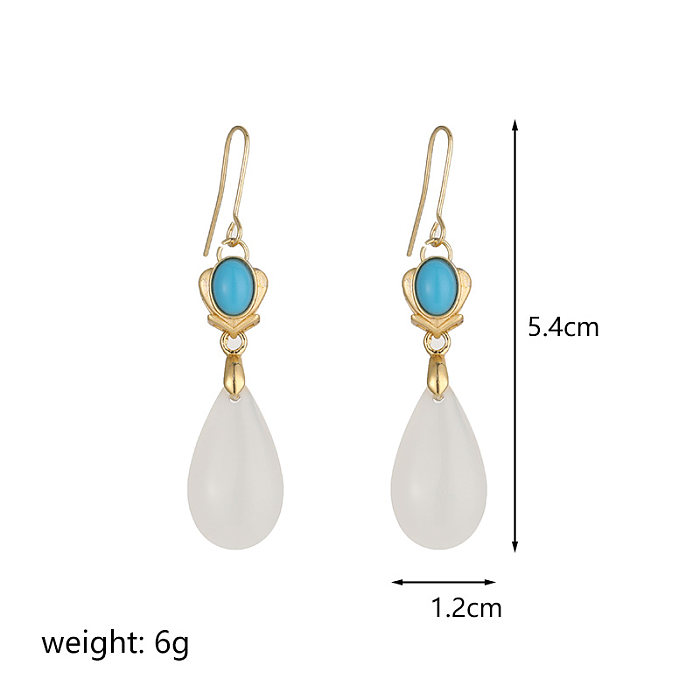 1 Pair Retro Commute Water Droplets Plating Inlay Copper Turquoise 18K Gold Plated Drop Earrings