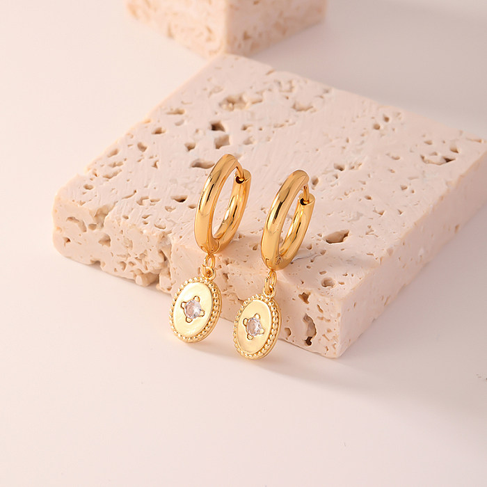1 Pair Casual Simple Style Round Heart Shape Lock Inlay Copper Zircon Earrings