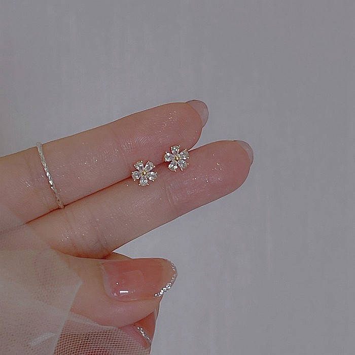 1 Pair Sweet Simple Style Flower Plating Inlay Copper Zircon Gold Plated Ear Studs