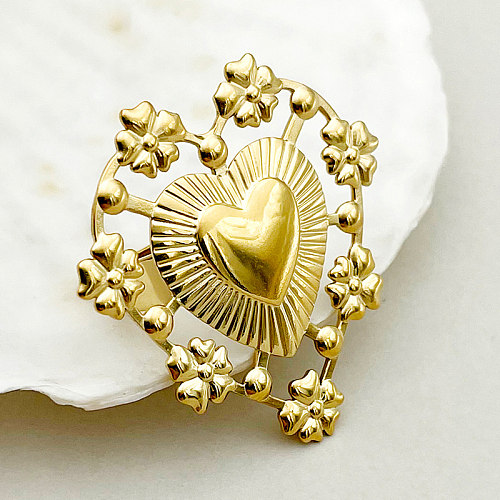 Anéis abertos banhados a ouro com revestimento de polimento de aço inoxidável em formato de flor casual doce
